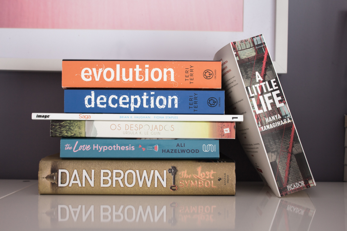 Book stack of all the books I use to track words in March.