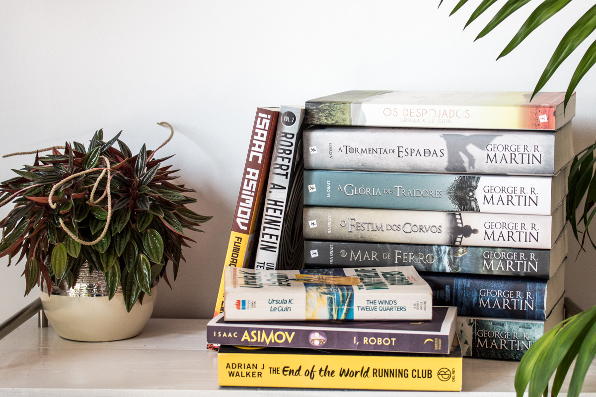 Pile of unread sci-fi books.