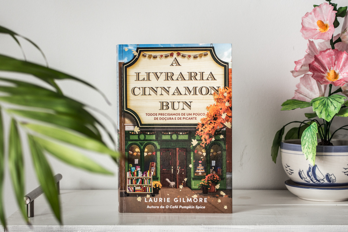 The Cinnamon Bun Bookstore book standing on a table.