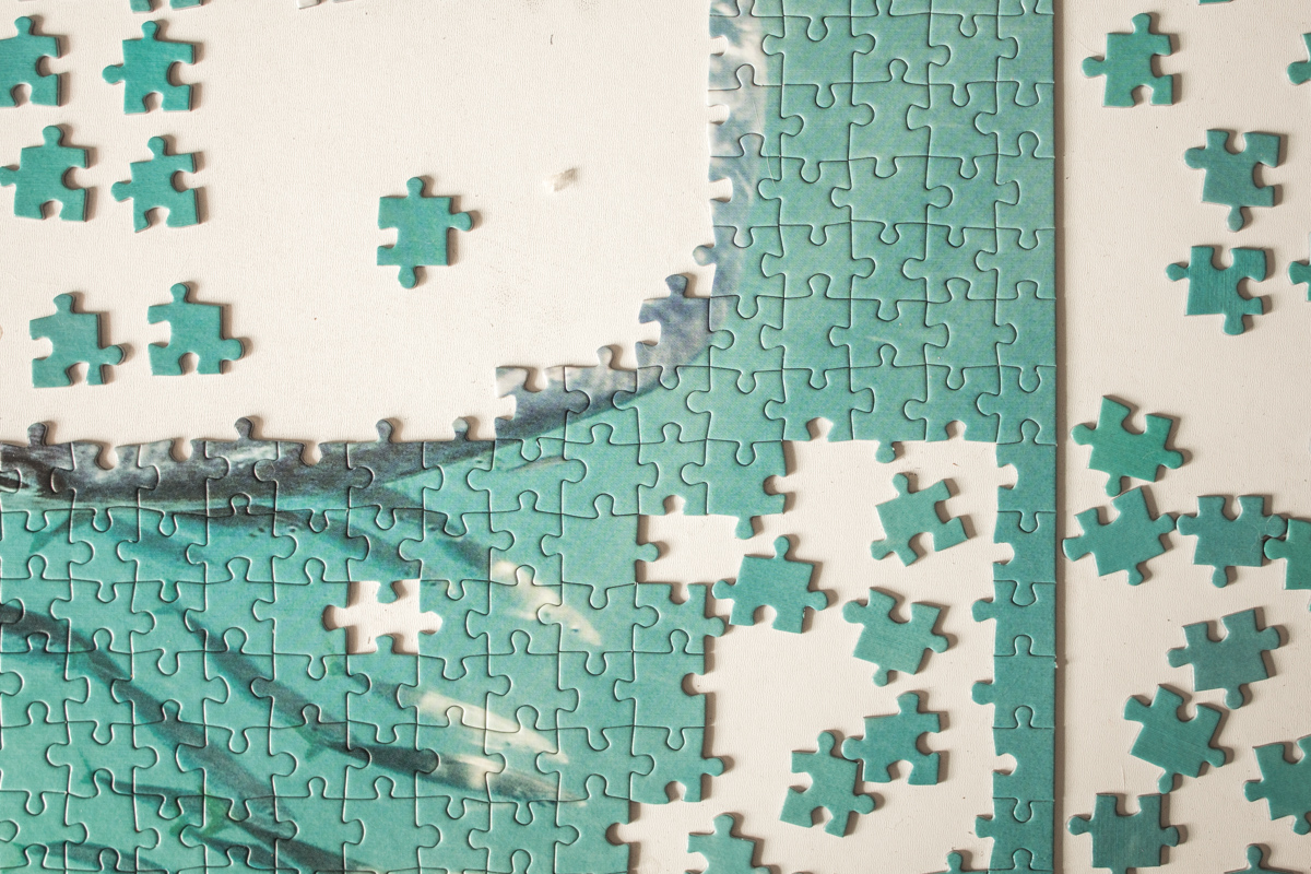 Unfinished jigsaw puzzle.